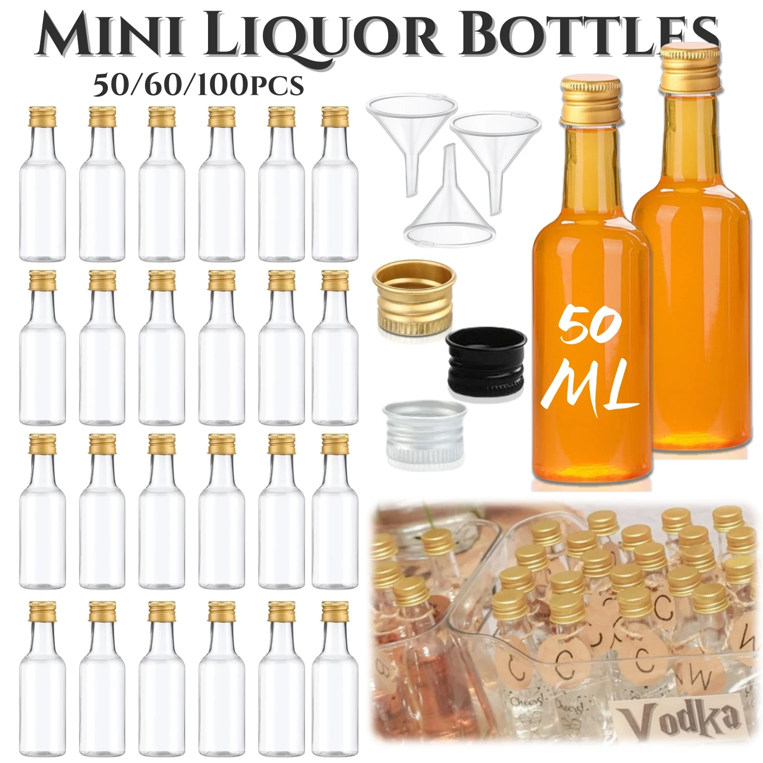 Wedding Alcohol Supply - 50-100 stuks, 1,7 oz, kleine flesjes