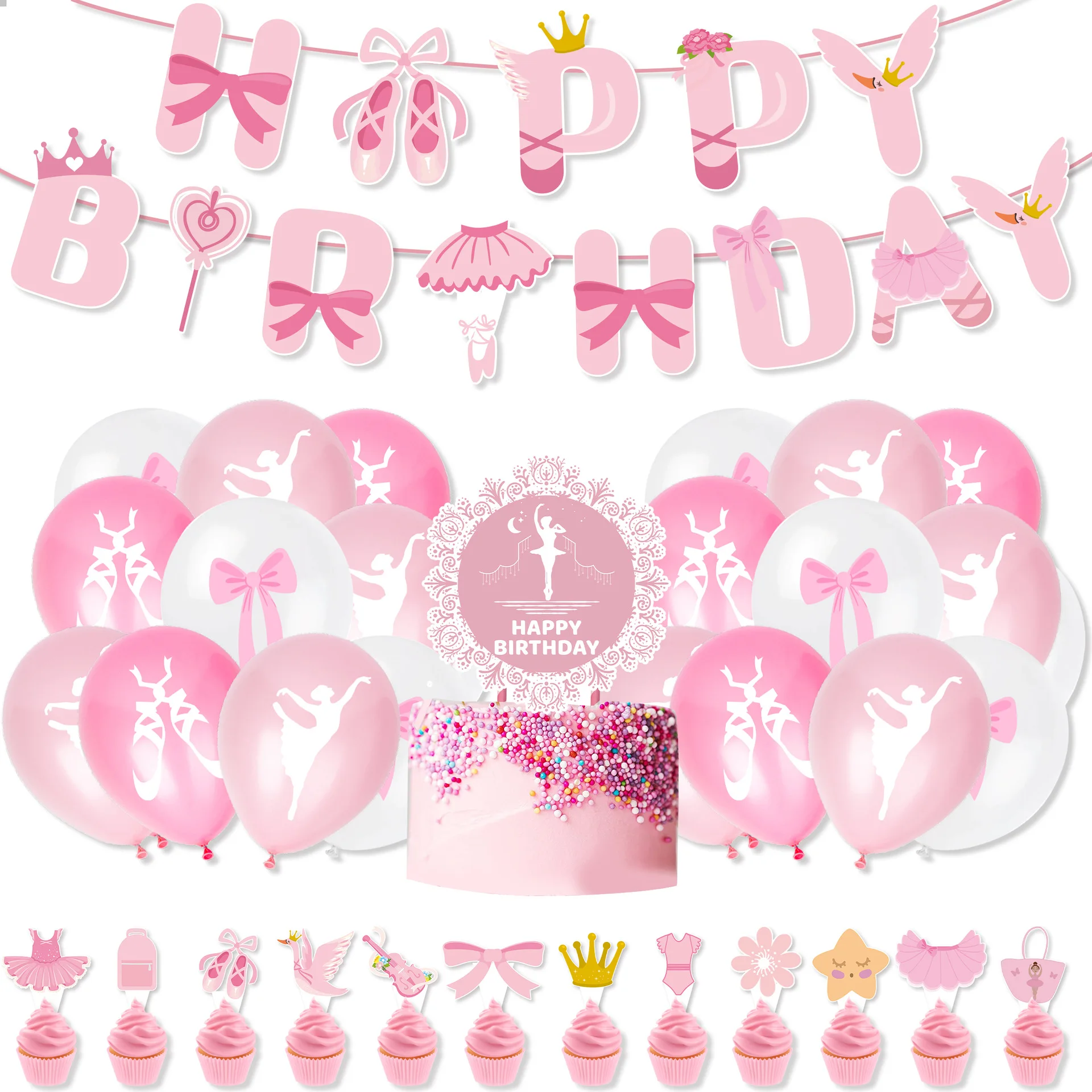 Confetti Balloon Set - Roze Ballerina Ballet Meisje Gelukkige Verjaardag