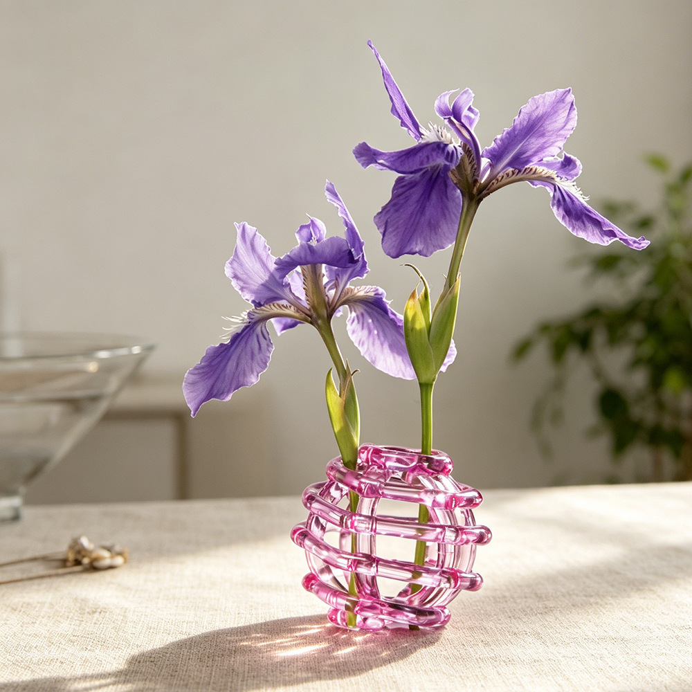 Flower Girl Basket - Moderne holle glazen vaas, handgeblazen, transparant,